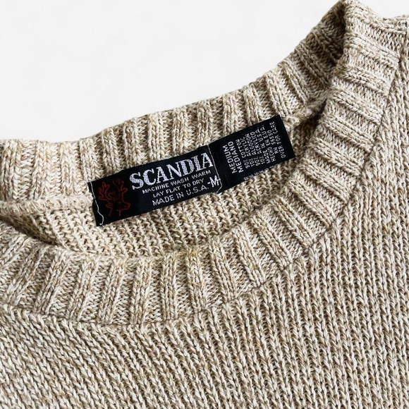 Vintage Men’s Scandia Cotton Blend Knit Cream Tan Nordic Snowflake Sweater - Picture 2 of 7